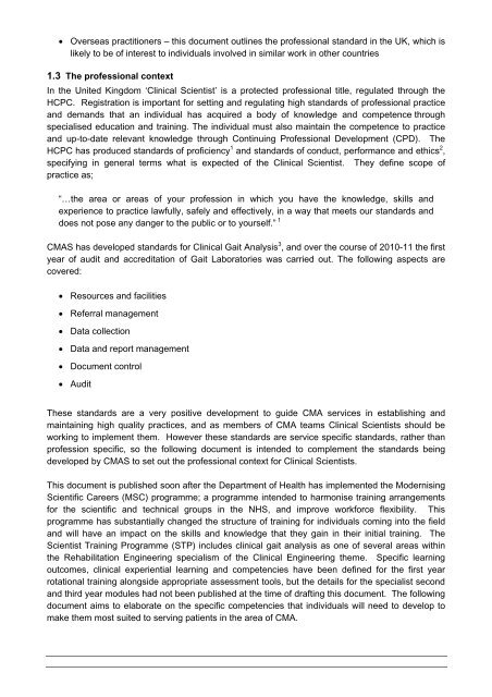 Clinical Scientist in Clinical Movement Analysis: Standards for Practice