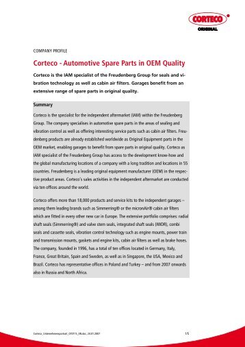 Corteco - Automotive Spare Parts in OEM Quality