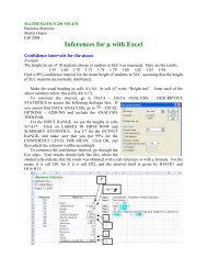 Inferences for with Excel - SLC Home Page