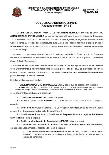 COMUNICADO DRHU NÂº. 008/2010 (Reagendamento - DPME) - SAP