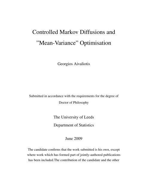 Controlled Markov Diffusions and - University of Leeds