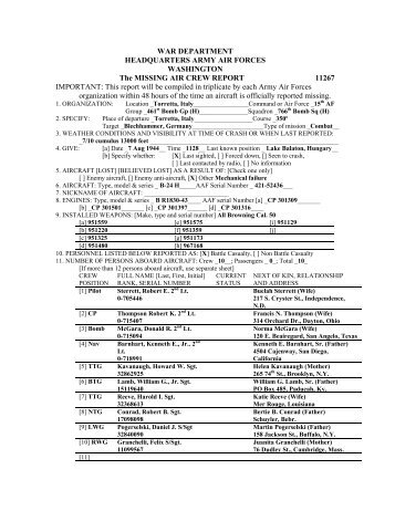 MISSING AIR CREW REPORT - 461st Bombardment Group