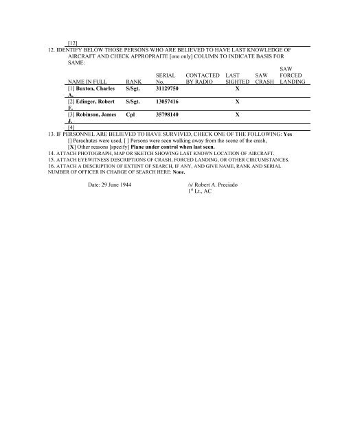 MISSING AIR CREW REPORT - 461st Bombardment Group