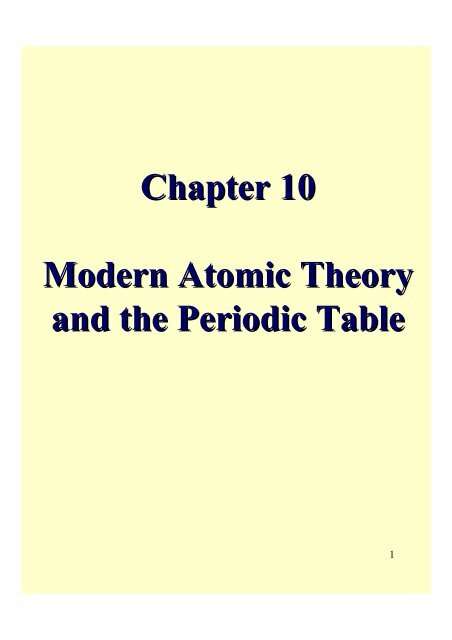 Chapter 10 Modern Atomic Theory and the Periodic Table