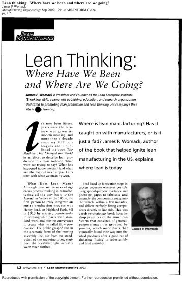 Lean thinking: Where have we been and where are we going?