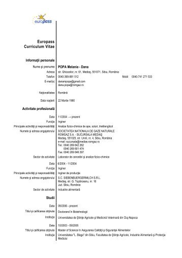 Europass Curriculum Vitae - USAMV Cluj-Napoca
