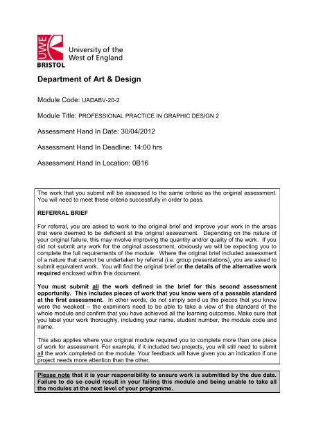 Department of Art & Design - University of the West of England