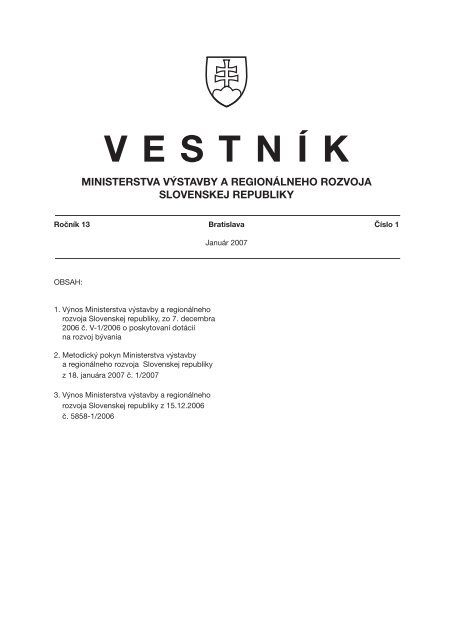 Vestnik MVRR SR 01/2007 - Ministerstvo vÃ½stavby a regionÃ¡lneho ...