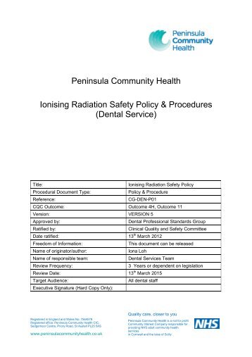 Ionising Radiation Safety for Dental Services Policy