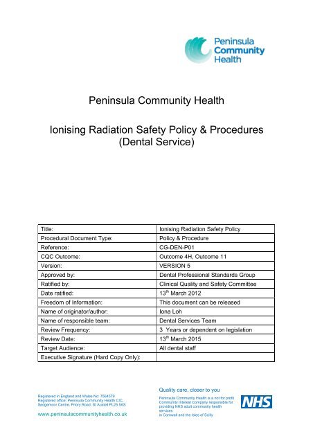 Ionising Radiation Safety for Dental Services Policy