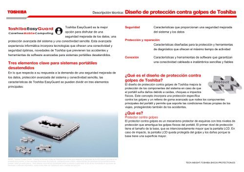 Descripción técnica: Diseño de protección contra golpes de Toshiba