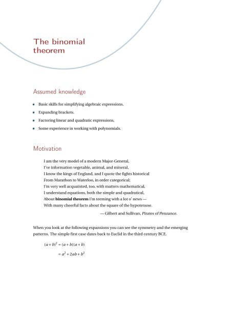 The binomial theorem - the Australian Mathematical Sciences Institute