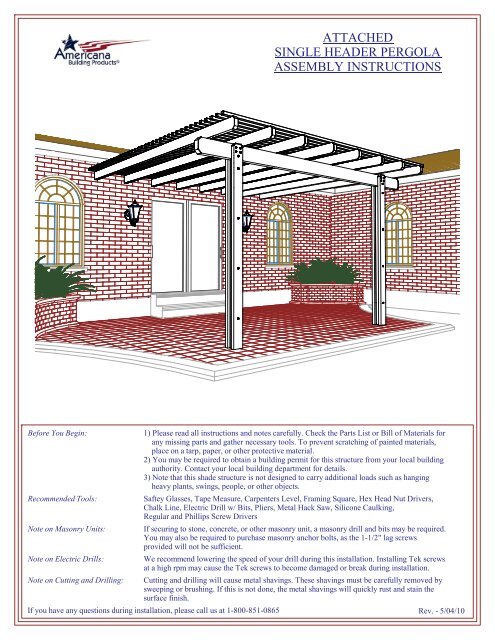 attached single header pergola assembly instructions