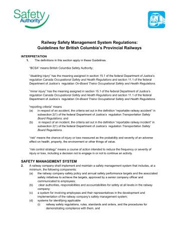 Railway Safety Management System Guidelines - BC Safety Authority