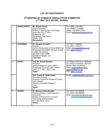 LIST OF PARTICIPANTS 2ND MEETING OF COMSATS ...