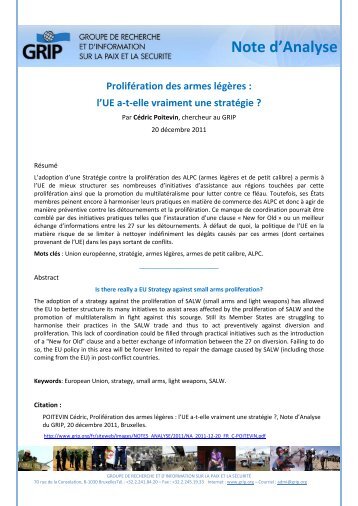 Prolifération des armes légères - The EU Non-Proliferation Consortium