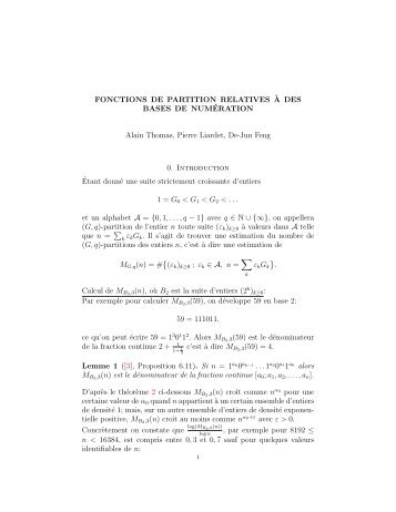 Functions de partition relatives Ã  des bases de numÃ©ration