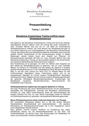 Zur Pressemitteilung (PDF) - Benedictus Krankenhaus Tutzing