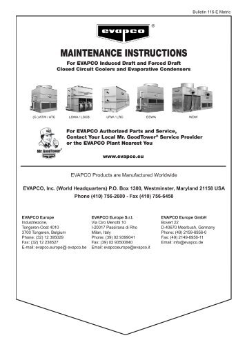 MAINTENANCE INSTRUCTIONS - EVAPCO Europe NV