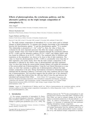 Effects of photorespiration, the cytochrome pathway, and the ...