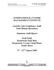 Summary Audit Report - International Cyanide Management Code