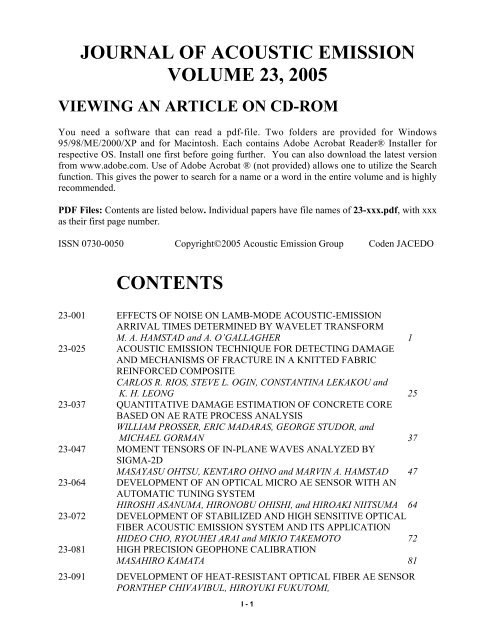 Journal of AE, Volume 23, 2005 (ca. 43 MB) - AEWG