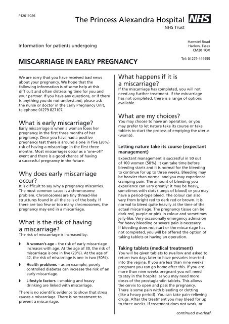 Miscarriage in early Pregnancy - The Princess Alexandra Hospital ...