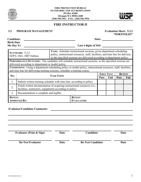 Fire Instructor 2 Skill Sheets
