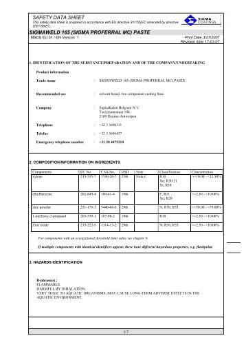 msds sigmaweld 165 (sigma proferral mc) - SIGMA PAINTS