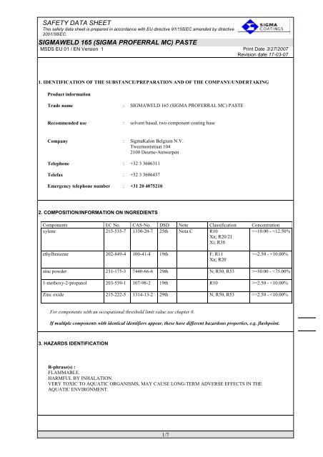 msds sigmaweld 165 (sigma proferral mc) - SIGMA PAINTS