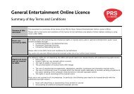 General Entertainment Online Licence - PRS