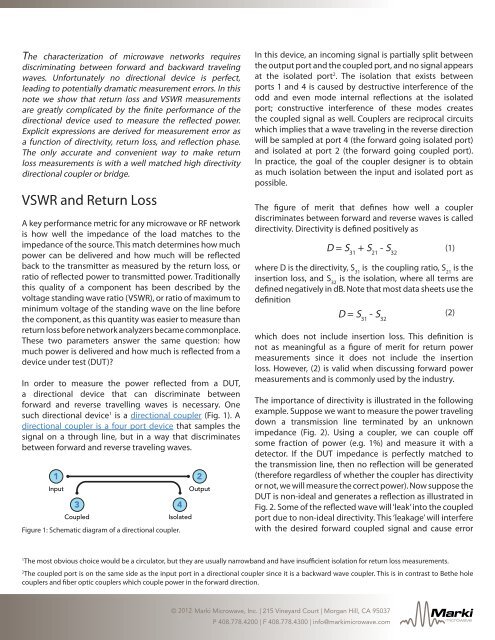 Directivity and VSWR Measurements - Marki Microwave