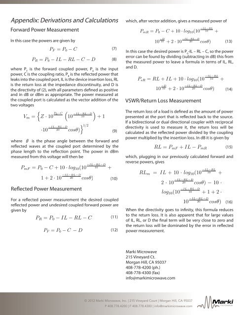 Directivity and VSWR Measurements - Marki Microwave