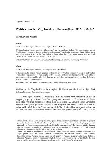 Walther von der Vogelweide ve KaracaoÄlan: 'Bizler âOnlar'