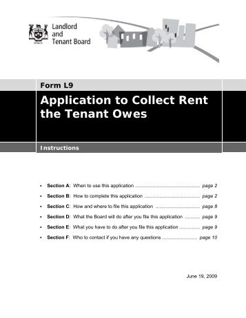 Form L9 Application to Collect Rent the Tenant Owes - Landlord ...