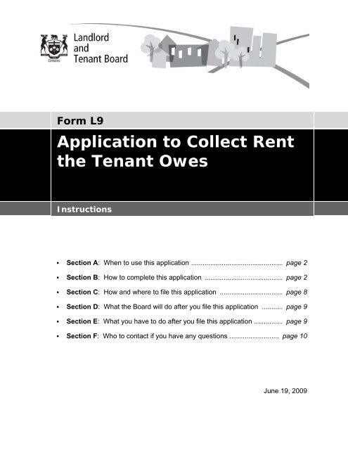 Form L9 Application to Collect Rent the Tenant Owes - Landlord ...