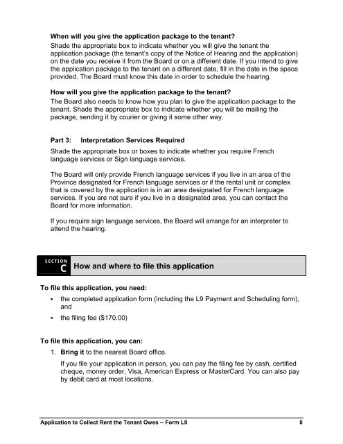 Form L9 Application to Collect Rent the Tenant Owes - Landlord ...