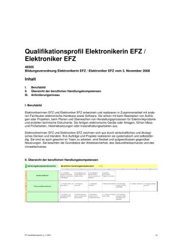 Qualifikationsprofil Elektronikerin EFZ / Elektroniker EFZ