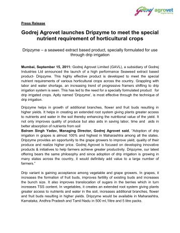 Godrej Agrovet launches Dripzyme to meet the special nutrient ...