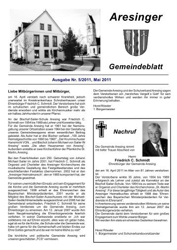 Aresinger Gemeindeblatt Nachruf