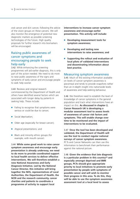 Cancer Reform Strategy - NHS Cancer Screening Programmes