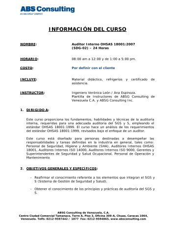 INFORMACIÃN DEL CURSO - ABS Consulting