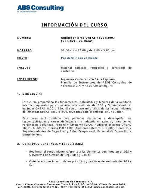 INFORMACIÃN DEL CURSO - ABS Consulting