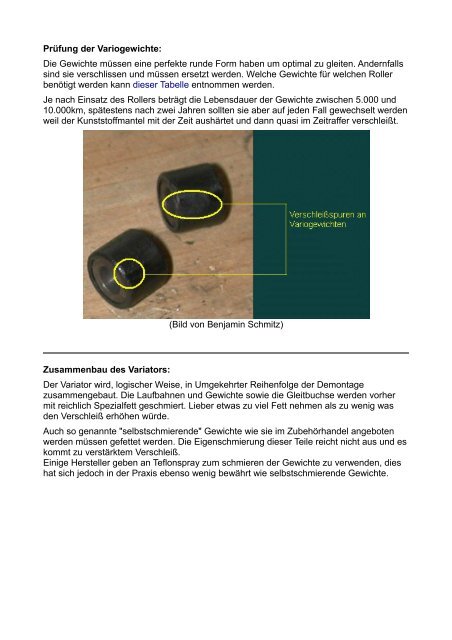 Variator ausbauen, reinigen und prÃƒÂ¼fen Gewichte ausbauen ...