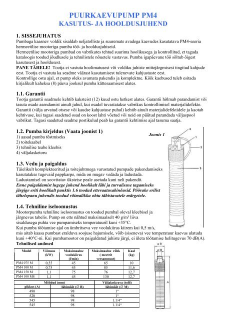 puurkaevupump pm4 kasutus- ja hooldusjuhend - AS FEB