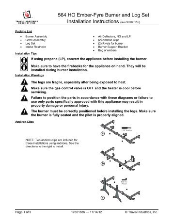 564 HO Ember-Fyre Burner and Log Set Installation ... - Avalon