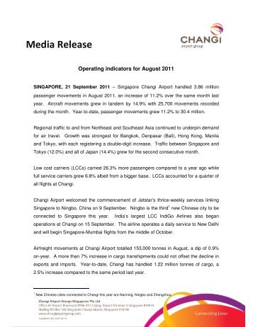 Operating indicators for August 2011 - Changi Airport Group