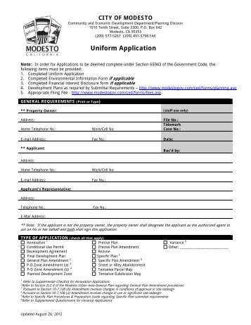 Planning Uniform Application - City of Modesto