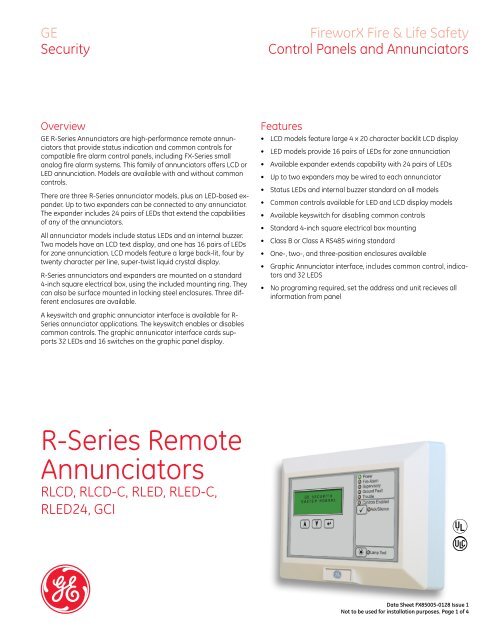 Data Sheet FX85005-0128 -- R-Series Remote Annunciators