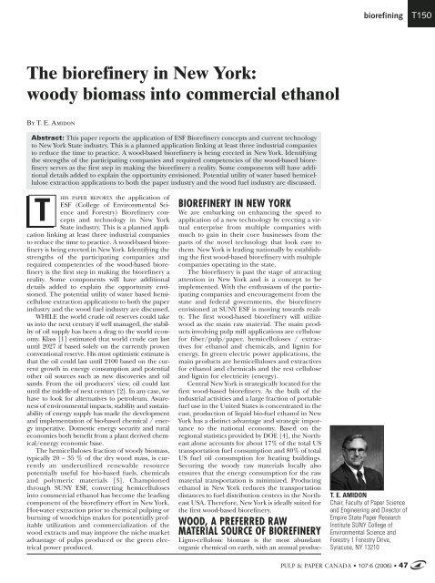 The biorefinery in New York: woody biomass into commercial ethanol